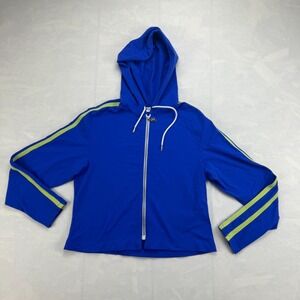 Vtg Pezzi Crop Hoodie Women's L Blue Green Stripes Long Sleeve Full Zip USA Made